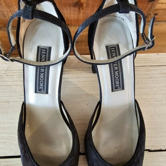 Jennifer Moore black satin & velvet strappy heels size 6 - Picture 4 of 12